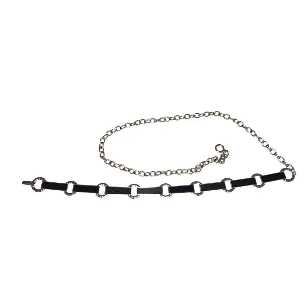 Chicos Chain Link Belt Silver Black Circles OS Hip Grunge Whimsigoth Y2K Indie